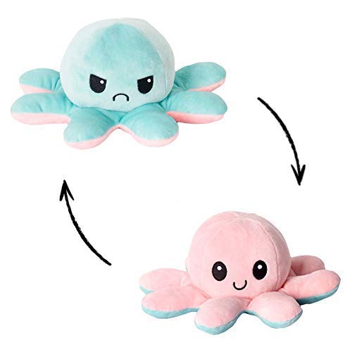 Peluche Pulpo Reversible, Pulpo de Peluche, Lindo Pulpo de Peluche, Flip Octopus Doble Cara, Juguetes Creativos, Muñeco Pulpo doble cara, Muñeco de peluche suave, Regalos para niños (cian/rosa)