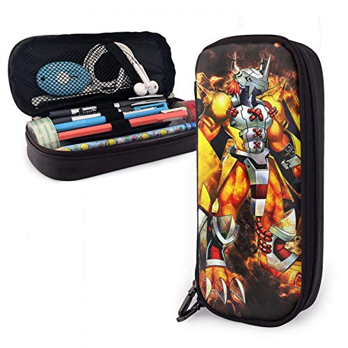 Pencil Case Multifunction Pen Bag Leather Pencil Case Wargreymon-Digimon Pen Pouch Stationery Bag Office Portable Storage Kit Cosmetic Box Holder