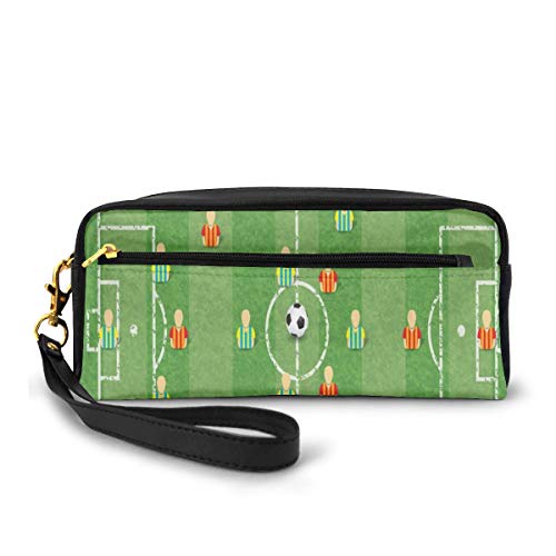 Pencil Case Pen Bag Pouch Stationary,Soccer Formation Tactic Illustration Goalkeeper Strikers and Defenders Match Pattern,Small Makeup Bag Coin Purse