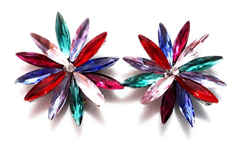 Pendientes Cristales Colores Mujer Fiesta Boda Pendientes Elegantes con Forma de Flor y Dorso Chapado Plata, Multicolor Pendientes Cristales Colores Mujer Fiesta Boda Pendientes Elegantes con Forma de Flor y Dorso Chapado Plata, Multicolor