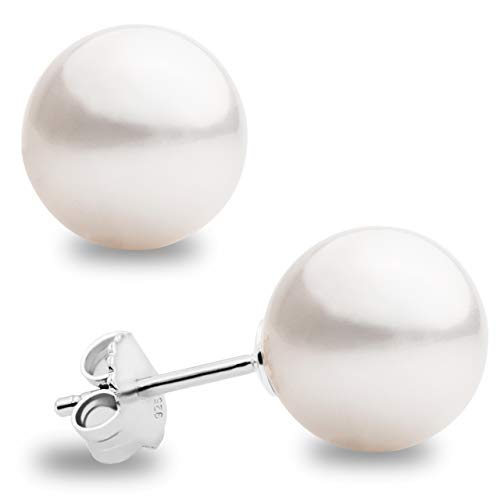 Pendientes de Perlas de Mujer Cultivadas de Agua Dulce Redondas Blancas Secret & You - Disponibles en 4 tallas, desde 6-6,5 mm hasta 9-9,5 mm - Plata de Ley de 925 milésimas Rodiada