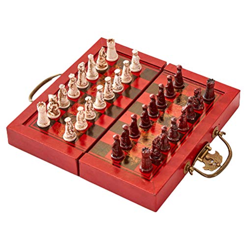 penglai Juego de ajedrez plegable figura de guerreros ajedrez de madera antigua internacional clásico tablero juego familiar divertido para niños y adultos