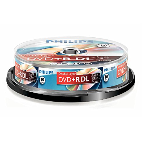 Philips DVD+R - DVD+R (8,5 GB de datos/240 minutos de vídeo, 8 x alta velocidad, husillo de 10 unidades, doble capa DL)