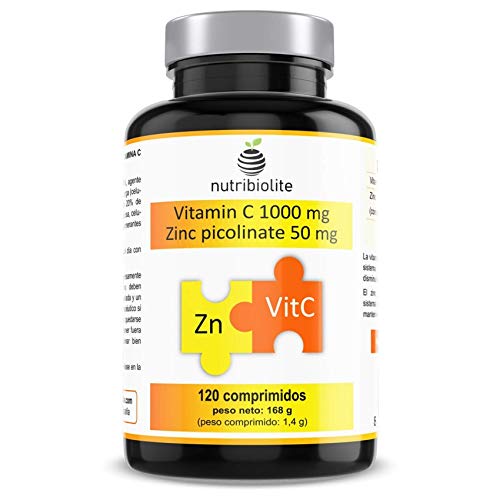 Picolinato de Zinc 50 mg + Vitamina C 1000 mg - 120 comprimidos - 4 meses - Apto para veganos - Hecho en España