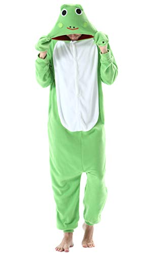 Pijama Animal Entero Unisex para Adultos con Capucha Cosplay Pyjamas Ropa de Dormir Kigurumi Traje de Disfraz para Festival de Carnaval Halloween Navidad Verde Rana