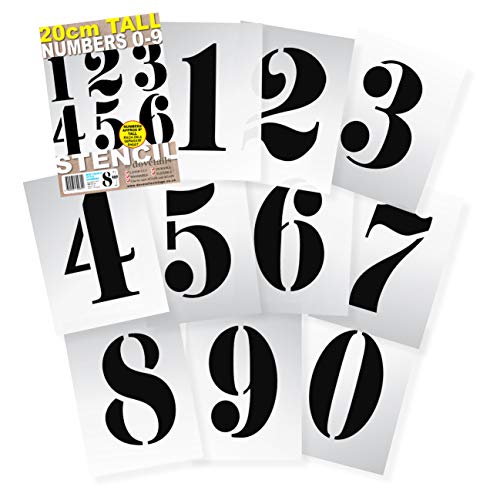 Plantillas de números 0123456789 - 20 cm, Reutilizables, 295 x 200 mm, 10 láminas separadas, plástico Mylar, diseño Vintage