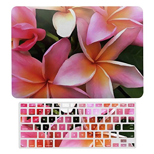 Plastic Hard Shell Case & Keyboard Cover Compatible with MacBook New Pro 13 Touch (Models:), Blossom Wreath of Pale Pink Frangipani-247 Laptop Keyboard Membrane Protective Shell Set