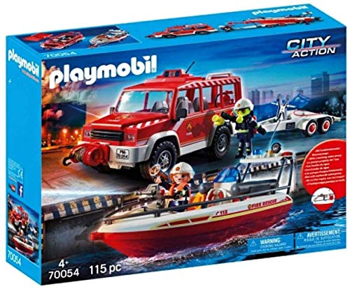 Playmobil 70054 - Kit de Bomberos con Barco de Bomberos, Multicolor