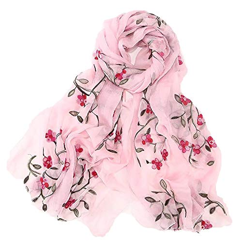 Pluto & Fox Fular De Mujer Bordado Con Flores Bufanda De Seda Diseño Retro Elegante Pañuelo cuello Estola (Rosa Claro, 75cm*175cm) Pluto & Fox Fular De Mujer Bordado Con Flores Bufanda De Seda Diseño Retro Elegante Pañuelo cuello Estola (Rosa Claro, 75cm*175cm)