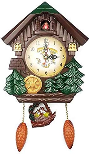 PMU Reloj de Pared Interior de Madera Vintage de Estilo Retro con péndulo oscilante, Reloj de la Selva Negra con Movimiento de Cuarzo y Timbre de Cuco
