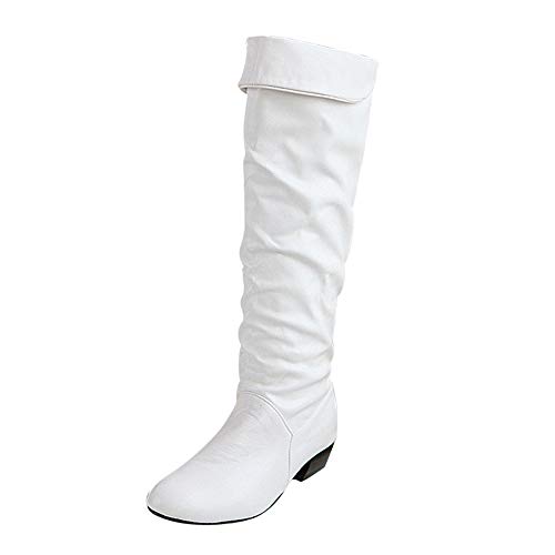 POLP Botas Mujer Invierno Tacones Altos para Vestir Botas Altas Mujer Botas de Cuña Botines de Tacón Mujer Zapatos de Tacon Botas Altas Mujer Rodilla Botas de Caballero Blanco