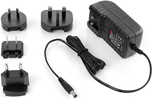 Poppstar Alimentador Universal 12 V / 3 A (3000mA) Conector: 5,5 mm x 2,5 mm, enchufes Intercambiables ES/UE, UK, EE.UU, AU, Cable eléctrico 150 cm, Negro