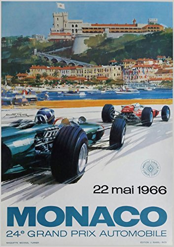 Póster de Monaco F1 de 1966 F1 Grand Prix de Gran Premio de Gran Premio para la pared, impresión de automovilismo, 50 x 70 cm