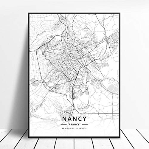 Póster del Mapa del Arte de la Lona de Nancy Reims Valenciennes Perpignan Dijon Le Havre Francia 50x70cm Sin Marco AQ-903 Póster del Mapa del Arte de la Lona de Nancy Reims Valenciennes Perpignan Dijon Le Havre Francia 50x70cm Sin Marco AQ-903