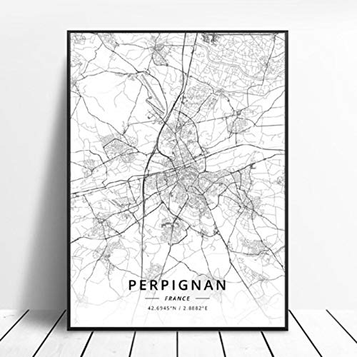 Póster del Mapa del Arte de la Lona de Nancy Reims Valenciennes Perpignan Dijon Le Havre Francia 50x70cm Sin Marco AQ-904 Póster del Mapa del Arte de la Lona de Nancy Reims Valenciennes Perpignan Dijon Le Havre Francia 50x70cm Sin Marco AQ-904