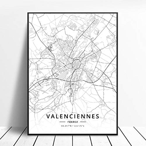 Póster del Mapa del Arte de la Lona de Nancy Reims Valenciennes Perpignan Dijon Le Havre Francia 50x70cm Sin Marco AQ-906