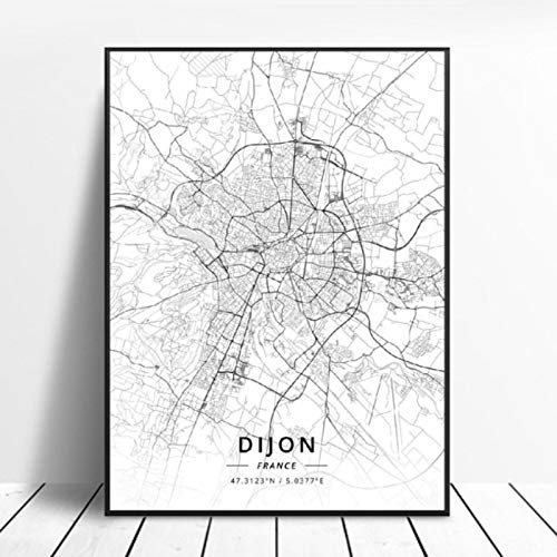 Póster del Mapa del Arte de la Lona de Nancy Reims Valenciennes Perpignan Dijon Le Havre Francia 50x70cm Sin Marco AQ-907