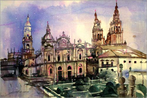 Posterlounge Cuadro de Madera 90 x 60 cm: Santiago de Compostela Cathedral de Johann Pickl