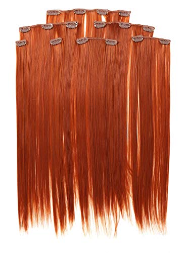 Prettyland no electrostática Extensión de cabello, Peluca lisa a 50 cm larga con 7 piezas - naranja cobre rojo R01