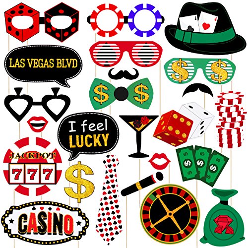 PRETYZOOM Las Vegas Fotomatón Casino Decoración Foto Apoyos Kit Creative Fiestas Totalmente ensamblado 24 Pcs