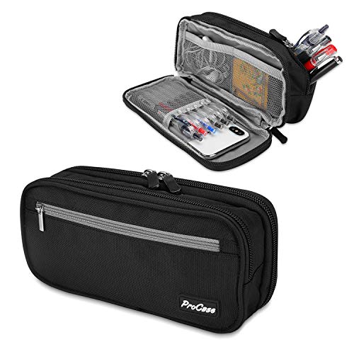 ProCase Estuche Escolar de Gran Capacidad, Bolsa de Lápiz Portable Estuche Organizador de Material Papelería con Cremallera Doble para Estudiantes en Escuela y Empleados en Oficina –Negro ProCase Estuche Escolar de Gran Capacidad, Bolsa de Lápiz Portable Estuche Organizador de Material Papelería con Cremallera Doble para Estudiantes en Escuela y Empleados en Oficina –Negro