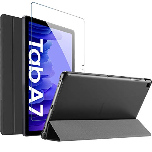 ProCase Funda y Protector de Pantalla para Galaxy Tab A7 10.4" 2020 (SM-T500 / T505 / T507), Estuche Rígido Delgado Posterior Translúcido con Vidrio Templado para 2020 Galaxy Tab A7 - Negro