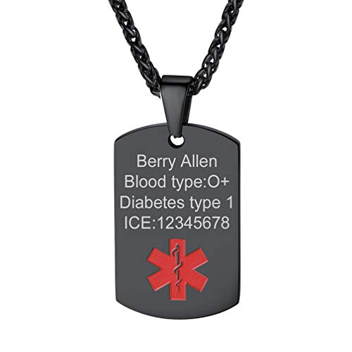 PROSTEEL Joyas Personalizables Collar/Pulsera de Emergencia con Símbolo de Médico Nombre Contacto Información de ID con Caja de Regalo