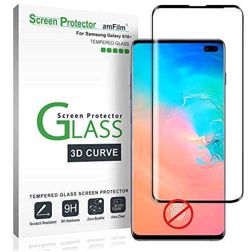 Protector de Pantalla Galaxy S10 Plus (2019), amFilm Cobertura Total (No Compatible con Sensor de Huellas) Cristal Vidrio Templado Protector Pantalla para Samsung Galaxy S10+ (Negro)