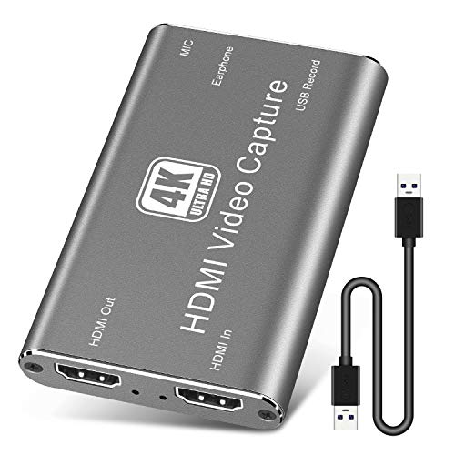 PTN Tarjeta Captura HDMI, USB 3.0 Dispositivo Captura Audio y Video 4K, Tarjeta Captura Juegos HD HDMI a USB, Transmisión en Vivo 1080P 60FPS Captura HDMI para Transmisión Vivo Grabación Juegos