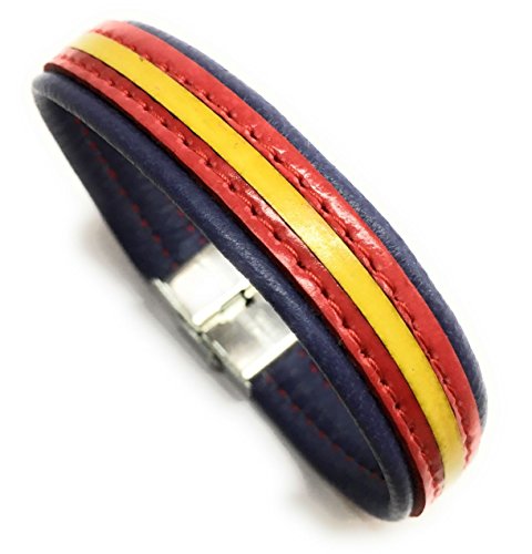 Pulsera De Piel Bandera De España (Hecho A Mano) (Azul Oscuro)