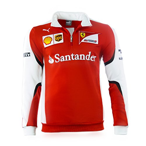 Puma - Suéter Scuderia Ferrari, SF Team, algodón, con media cremallera, 761464-01, rojo/blanco, extra-small