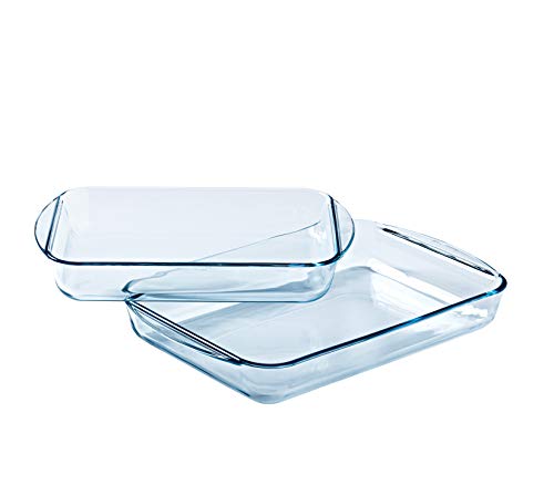 Pyrex® Essentials - Juego de 2 platos rectangulares de cristal (35 x 23 cm, 40 x 27 cm)