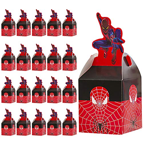 Qemsele Cajas De Fiesta Bolsas de cumpleaños, 20Pcs Regalo Cajas, Cajas de Caramelo Tema Reutilizable Bolsas de Fiesta Bolsas para cumpleaños niños la Fiesta favorece la Bolsa Fiesta (Spiderman)