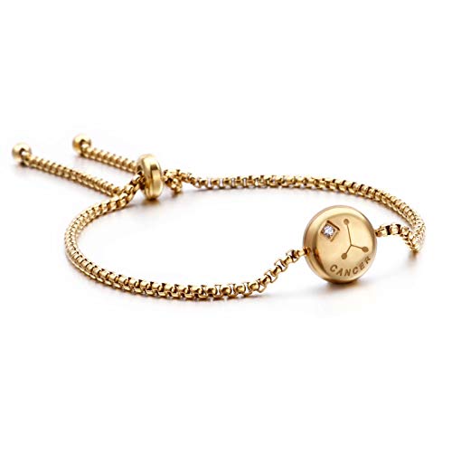 Qings Pulsera chapada en Oro Exclusiva de Cáncer Zodiaco Constelaciones Horóscopo Astrología Ajustable con circonita Brillante para Mujeres y niñas Qings Pulsera chapada en Oro Exclusiva de Cáncer Zodiaco Constelaciones Horóscopo Astrología Ajustable con circonita Brillante para Mujeres y niñas