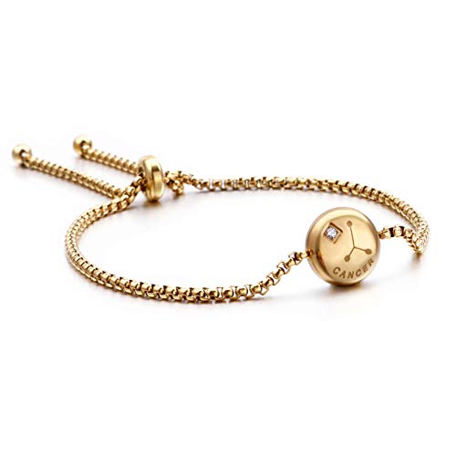 Qings Pulsera chapada en Oro Exclusiva de Cáncer Zodiaco Constelaciones Horóscopo Astrología Ajustable con circonita Brillante para Mujeres y niñas