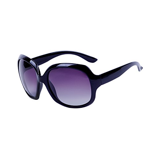 Qixuan QIXU Gafas de Sol Polarizadas Mujer Oversized Negro Protección UV400 Grandes de Marca y Caso