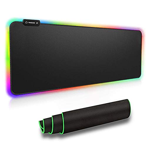 RAGZAN - Alfombrilla para ratón para juegos RGB con 7 colores LED, 14 modos de iluminación, alfombrilla para ratón con resistente al agua, base de goma antideslizante, 800 × 300 × 4 mm