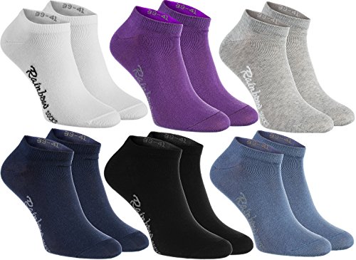 Rainbow Socks - Hombre Mujer Calcetines Cortos Colores de Algodón - 6 Pares - Blanco Púrpura Gris Azul Marino Negro Azul de Vaqueros - Talla 42-43