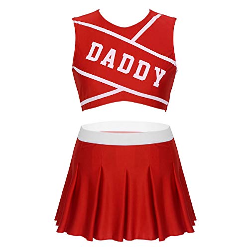 ranrann Costume Uniforme de Animadora para Mujer Adulto Disfraz Cosplay de Porrista Cheerleading Tenis Fútbol Crop Top + Falda Plisada para Fiesta Chica Rojo Small