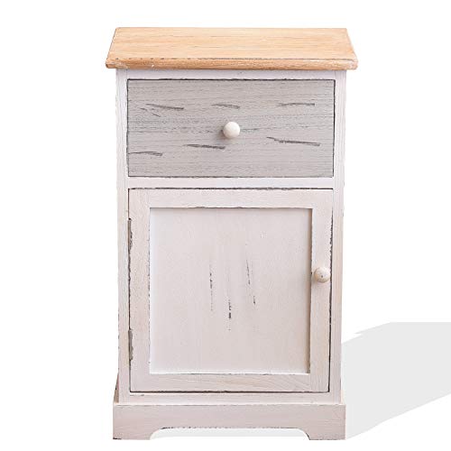 Rebecca Mobili Mesita de Noche Blanca para Dormitorio, Mueble Auxiliar baño, 1 cajón, 1 Puerta, Gris Blanco, Estilo Shabby- Medidas: 56 x 35 x 25 cm (AxANxF) - Art. RE4478