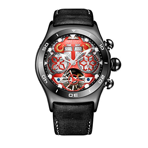 Reef Tiger para Hombre único Tourbillon Reloj con Año Mes Día y Fecha rga703 (RGA703-BRB)