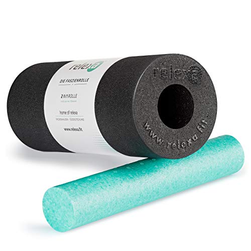 relexa® Rodillo de Masaje 2 en 1 para el Entrenamiento de fascias y de Yoga, Rollo de Espuma, Largo 35 cm, Diametro 14 cm (Negro) relexa® Rodillo de Masaje 2 en 1 para el Entrenamiento de fascias y de Yoga, Rollo de Espuma, Largo 35 cm, Diametro 14 cm (Negro)