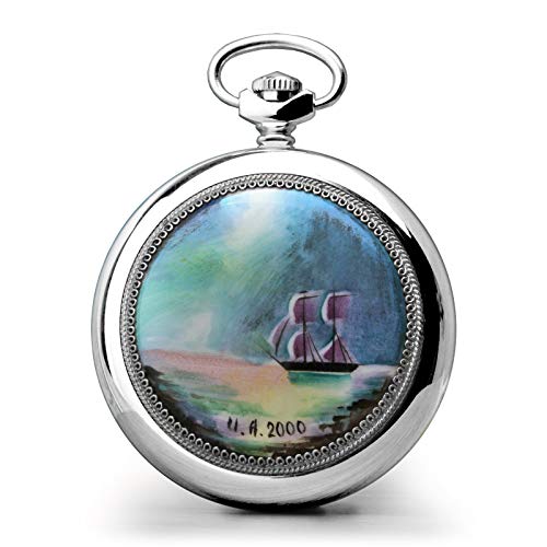 Reloj de bolsillo mecánico, diseño de velero pintado a mano, porcelana Molnija 3602