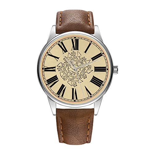 Reloj de hombre marrón Cortex de cuarzo para hombres famoso reloj de pulsera de cuarzo para regalo de negocios antiguo reloj de cuarzo con pájaro medieval