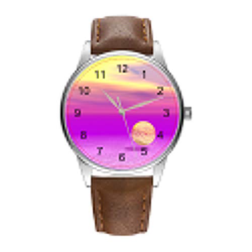 Reloj de Hombre marrón Cortex de Cuarzo para Hombres Famoso Reloj de Pulsera de Cuarzo para Regalo Promocional Adrift, Abstract Oro Violet Ocean Watch