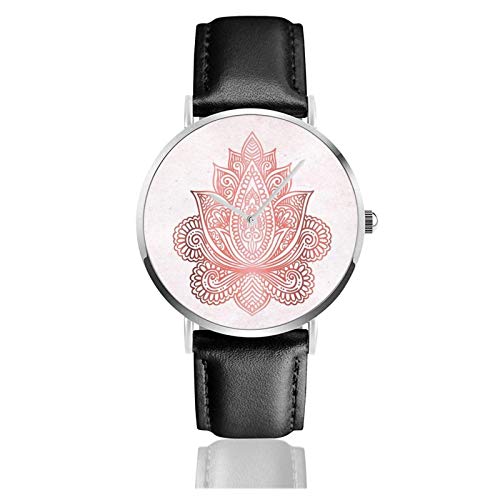 Reloj de loto de oro rosa con movimiento de cuarzo, correa de reloj de cuero impermeable para hombres y mujeres, reloj informal de nego