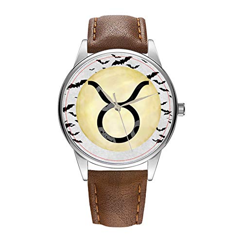 Reloj de Pulsera para Hombre de Cuarzo marrón Cortex, Reloj de Cuarzo para Hombres Famoso Reloj de Pulsera de Cuarzo para Regalo Promocional Bat Moon Taurus