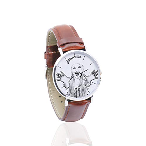 Reloj Personalizado con Foto Reloj Personalizado con Puntero de Cuero Suave Reloj para Hombres Reloj para Damas(Bosquejo marrón Hombres-26cm)