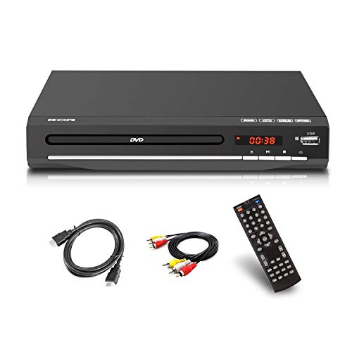 Reproductor de DVD para TV, DVD / CD / MP3 / MP4 con conector USB, salida HDMI y AV (cable HDMI y AV incluido), mando a distancia (no Blu-ray) color negro, para todas las regiones