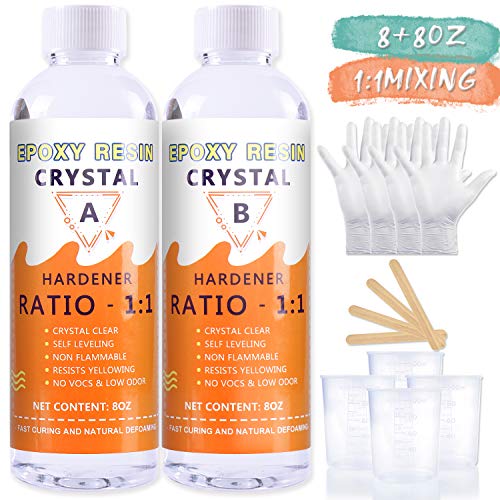 Resina epoxi - Kit de resina transparente de 473 ml para joyas, manualidades, relleno y revestimiento de madera, etc. Resina fácil de aplicar con 4 varillas, 4 vasos graduados y 2 pares de guantes Resina epoxi - Kit de resina transparente de 473 ml para joyas, manualidades, relleno y revestimiento de madera, etc. Resina fácil de aplicar con 4 varillas, 4 vasos graduados y 2 pares de guantes